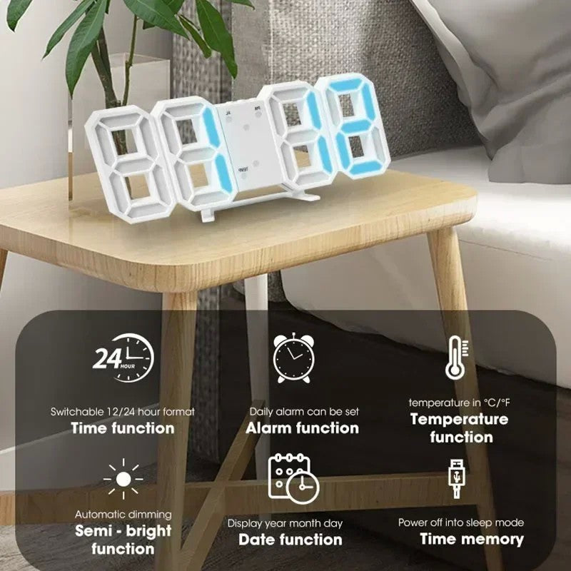 Despertador Digital 3D LED – Relógio de Parede com Hora